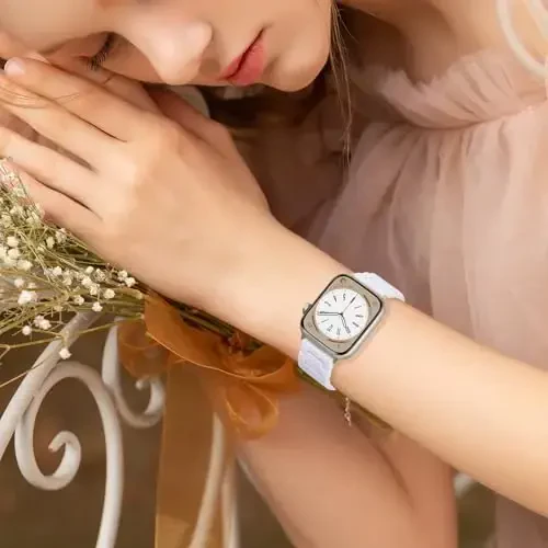 V.R.HOPE Resin Watch Band Compatible with Apple Watch Band for Women 42mm 44mm 45mm 46mm49mm Starlight Fashion Lightweight Bracelet Strap for iWatch Series Ultra3/11/10/9/8/7/6/5/4/3/2/1/SE3(White starlight) - 6