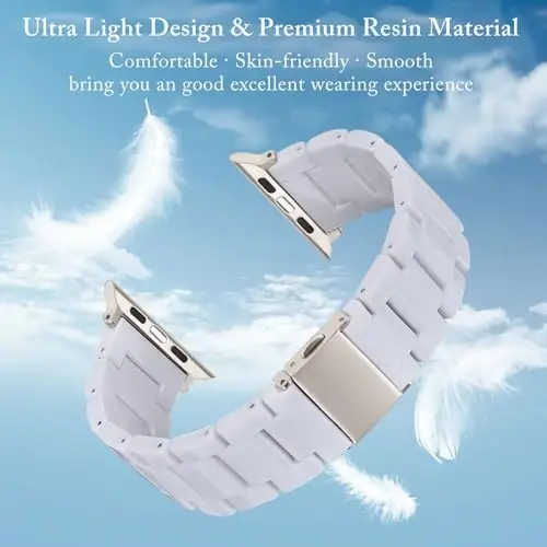 V.R.HOPE Resin Watch Band Compatible with Apple Watch Band for Women 42mm 44mm 45mm 46mm49mm Starlight Fashion Lightweight Bracelet Strap for iWatch Series Ultra3/11/10/9/8/7/6/5/4/3/2/1/SE3(White starlight) - 2
