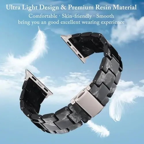V.R.HOPE Resin Watch Band Compatible with Apple Watch Band for Women 42mm 44mm 45mm46mm49mm Starlight Fashion Lightweight Bracelet Strap for iWatch Series Ultra3/11/10/9/8/7/6/5/4/3/2/1/SE3(Marble Black) - V.R.HOPE (1)