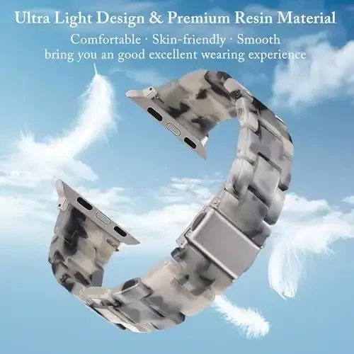 V.R.HOPE Resin Band Compatible with Apple Watch Band for Women 42mm44mm45mm46mm49mm Starlight Fashion Lightweight Bracelet for iWatch Series Ultra3/11/10/9/8/7/6/5/4/3/2/1/SE3 (Ink White Starlight) - V.R.HOPE (1)