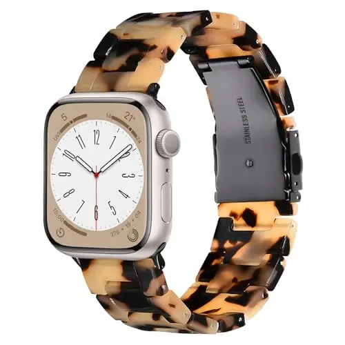V.R.HOPE Resin Band Compatible with Apple Watch Band for Women 44mm 42mm 45mm 46mm 49mm Tortoise Fashion Lightweight Bracelet Strap for iWatch Series Ultra3/11/10/9/8/7/6/5/4/3/2/1/SE3(Tortoiseshell Floral) - 1