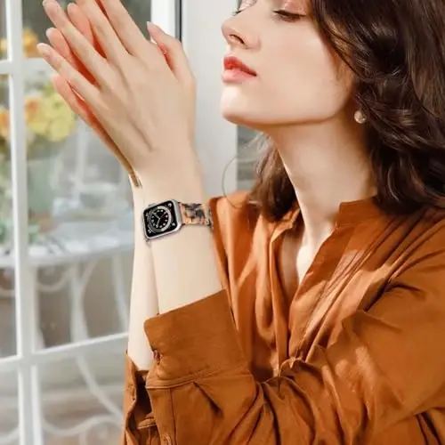 V.R.HOPE Resin Band Compatible with Apple Watch Band for Women 44mm 42mm 45mm 46mm 49mm Tortoise Fashion Lightweight Bracelet Strap for iWatch Series Ultra3/11/10/9/8/7/6/5/4/3/2/1/SE3(Tortoiseshell Floral) - 4