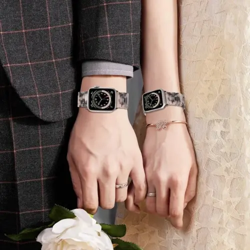 V.R.HOPE Resin Band Compatible with Apple Watch Band for Women 44mm 42mm 45mm 46mm 49mm Tortoise Fashion Lightweight Bracelet Strap for iWatch Series Ultra3/11/10/9/8/7/6/5/4/3/2/1/SE3 (Black Floral) - 5