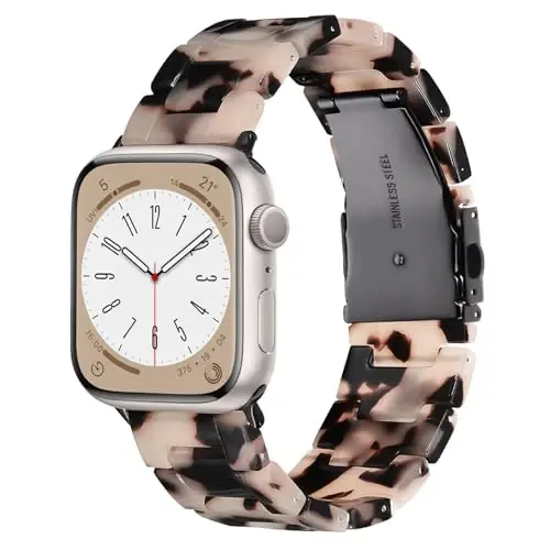 V.R.HOPE Resin Band Compatible with Apple Watch Band for Women 44mm 42mm 45mm 46mm 49mm Tortoise Fashion Lightweight Bracelet Strap for iWatch Series Ultra3/11/10/9/8/7/6/5/4/3/2/1/SE3 (Black Floral) 