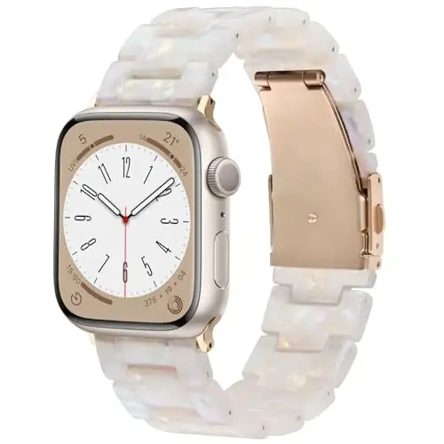 V.R.HOPE Resin Band Compatible with Apple Watch Band for Women 44mm 42mm 45mm 46mm 49mm Rose Gold Fashion Lightweight Bracelet Strap for iWatch Series Ultra3/11/10/9/8/7/6/5/4/3/2/1/SE3 (Fluorescent White) 