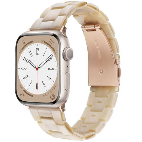 V.R.HOPE Reçine Saat Kayışı Apple Watch 42mm 44mm 45mm Kadınlar İçin Uyumlu Kaplumbağa Metal Toka Bileklik Bilezik Kordon iWatch Serisi 10 9 8 7 6 5 4 3 2 1 SE (Bej) - 1