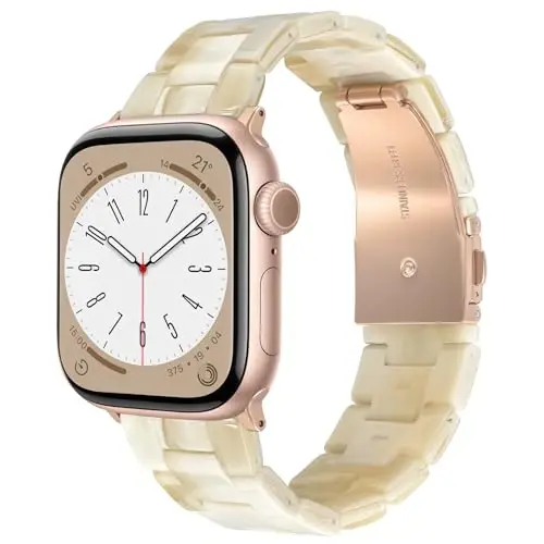V.R.HOPE Resin Watch Band Compatible with Apple Watch Band for Women 42mm 44mm 45mm 46mm49mm Rose Gold Fashion Lightweight Bracelet Strap for iWatch Series Ultra3/11/10/9/8/7/6/5/4/3/2/1/SE3(Beige) 