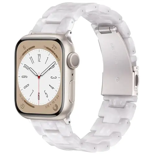 V.R.HOPE Resin Watch Band Compatible with Apple Watch Band for Women 42mm 44mm 45mm 46mm49mm Starlight Fashion Lightweight Bracelet Strap for iWatch Series Ultra3/11/10/9/8/7/6/5/4/3/2/1/SE3(Pearl white Starlight) - 1