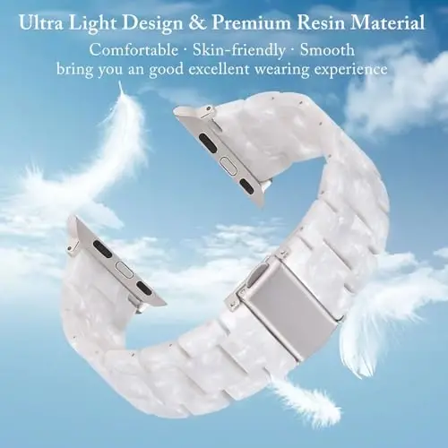 V.R.HOPE Resin Watch Band Compatible with Apple Watch Band for Women 42mm 44mm 45mm 46mm49mm Starlight Fashion Lightweight Bracelet Strap for iWatch Series Ultra3/11/10/9/8/7/6/5/4/3/2/1/SE3(Pearl white Starlight) - 2