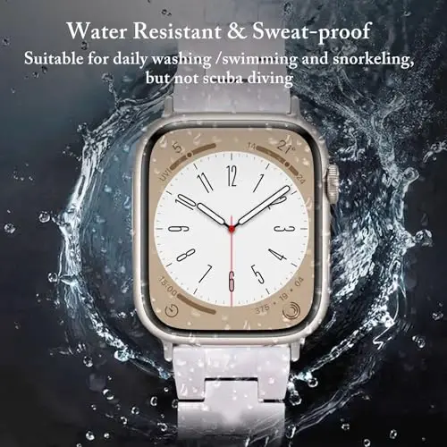V.R.HOPE Resin Watch Band Compatible with Apple Watch Band for Women 42mm 44mm 45mm 46mm49mm Starlight Fashion Lightweight Bracelet Strap for iWatch Series Ultra3/11/10/9/8/7/6/5/4/3/2/1/SE3(Pearl white Starlight) - 3