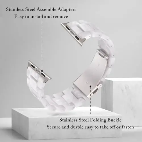 V.R.HOPE Resin Watch Band Compatible with Apple Watch Band for Women 42mm 44mm 45mm 46mm49mm Starlight Fashion Lightweight Bracelet Strap for iWatch Series Ultra3/11/10/9/8/7/6/5/4/3/2/1/SE3(Pearl white Starlight) - 4
