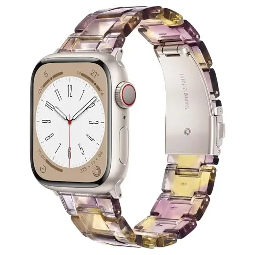 V.R.HOPE Resin Watch Band Compatible with Apple Watch Band for Women 38mm 40mm 41mm 42mm Fashion Lightweight Bracelet Strap for iWatch Series 11/10/9/8/7/6/5/4/3/2/1/SE3(Iced Lavender Latte) - V.R.HOPE