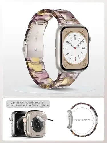 V.R.HOPE Resin Watch Band Compatible with Apple Watch Band for Women 38mm 40mm 41mm 42mm Fashion Lightweight Bracelet Strap for iWatch Series 11/10/9/8/7/6/5/4/3/2/1/SE3(Iced Lavender Latte) - 5