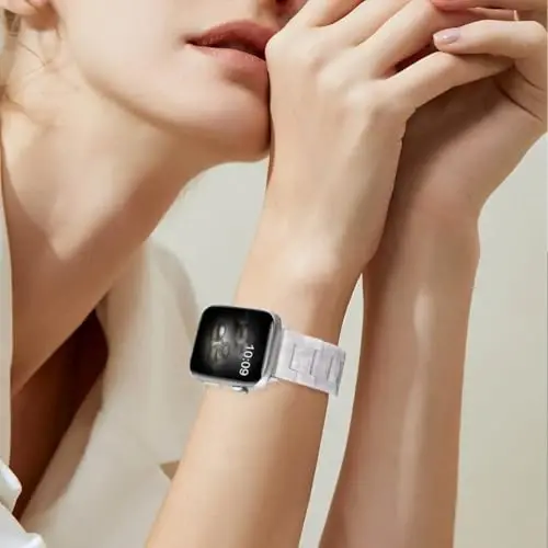 V.R.HOPE Resin Watch Band Compatible with Apple Watch Band for Women 42mm 44mm 45mm 46mm49mm Tortoise Fashion Lightweight Bracelet Strap for iWatch Series Ultra3/11/10/9/8/7/6/5/4/3/2/1/SE3(Pearl white) - 5