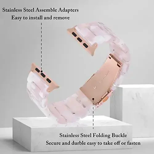V.R.HOPE Resin Watch Band Compatible with Apple Watch Band for Women 38mm 40mm 41mm 42mm Tortoise Fashion Lightweight Bracelet Strap for iWatch Series 11/10/9/8/7/6/5/4/3/2/1/SE3 (Floral Pink) - 6