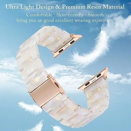 V.R.HOPE Resin Watch Band Compatible with Apple Watch Band for Women 38mm 40mm 41mm 42mm Tortoise Fashion Lightweight Bracelet Strap for iWatch Series 11/10/9/8/7/6/5/4/3/2/1/SE3 (Fluorescent White) - V.R.HOPE (1)