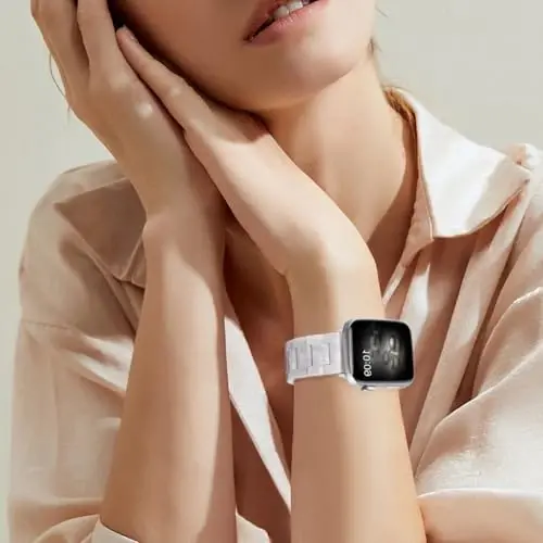 V.R.HOPE Resin Watch Band Compatible with Apple Watch Band for Women 38mm 40mm 41mm 42mm Tortoise Fashion Lightweight Bracelet Strap for iWatch Series 11/10/9/8/7/6/5/4/3/2/1/SE3(Pearl white) 