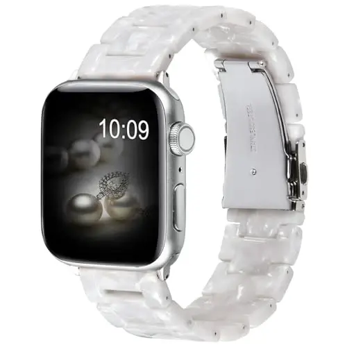 V.R.HOPE Resin Watch Band Compatible with Apple Watch Band for Women 38mm 40mm 41mm 42mm Tortoise Fashion Lightweight Bracelet Strap for iWatch Series 11/10/9/8/7/6/5/4/3/2/1/SE3(Pearl white) - 1