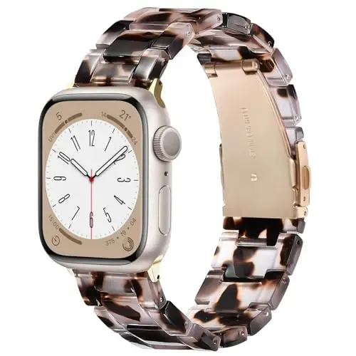 V.R.HOPE Resin Watch Band Compatible with Apple Watch Band for Women 38mm 40mm 41mm 42mm Tortoise Fashion Lightweight Bracelet Strap for iWatch Series 11/10/9/8/7/6/5/4/3/2/1/SE3(Tortoise Rosegold) - 1