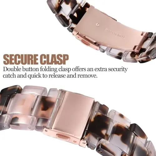 V.R.HOPE Resin Watch Band Compatible with Apple Watch Band for Women 38mm 40mm 41mm 42mm Tortoise Fashion Lightweight Bracelet Strap for iWatch Series 11/10/9/8/7/6/5/4/3/2/1/SE3(Tortoise Rosegold) - 4