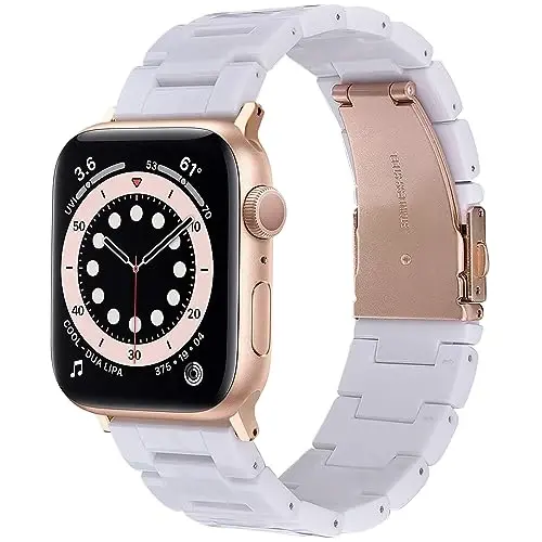 V.R.HOPE Resin Watch Band Compatible with Apple Watch Band for Women 38mm 40mm 41mm 42mm Tortoise Fashion Lightweight Bracelet Strap for iWatch Series 11/10/9/8/7/6/5/4/3/2/1/SE3(White) 