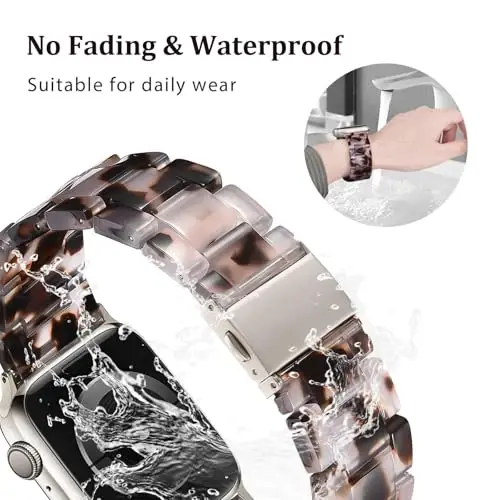 V.R.HOPE Resin Watch Band Compatible with Apple Watch Band for Women 38mm 40mm 41mm 42mm Tortoise Starlight Fashion Lightweight Bracelet Strap for iWatch Series 11/10/9/8/7/6/5/4/3/2/1/SE3(Tortoise starlight) - 3