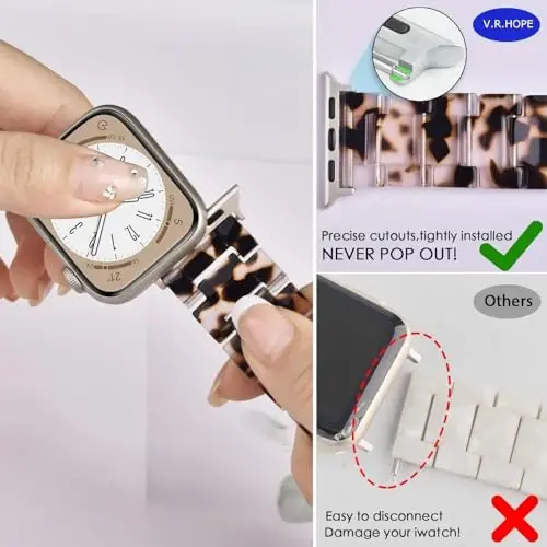 V.R.HOPE Resin Watch Band Compatible with Apple Watch Band for Women 38mm 40mm 41mm 42mm Tortoise Starlight Fashion Lightweight Bracelet Strap for iWatch Series 11/10/9/8/7/6/5/4/3/2/1/SE3(Tortoise starlight) - 4