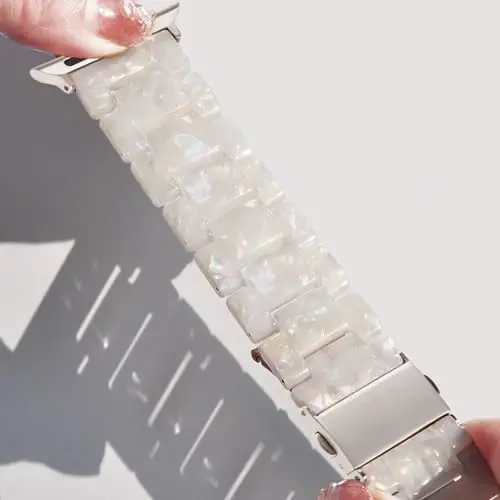 V.R.HOPE Resin Watch Band Compatible with Apple Watch Band for Women 38mm 40mm 41mm 42mm Starlight Fashion Lightweight Bracelet Strap for iWatch Series 11/10/9/8/7/6/5/4/3/2/1/SE3 (Fluorescent White) - 3