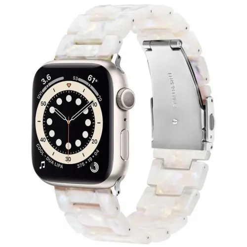 V.R.HOPE Resin Watch Band Compatible with Apple Watch Band for Women 38mm 40mm 41mm 42mm Starlight Fashion Lightweight Bracelet Strap for iWatch Series 11/10/9/8/7/6/5/4/3/2/1/SE3 (Fluorescent White) 