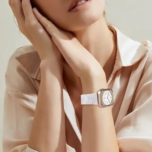 V.R.HOPE Resin Watch Band Compatible with Apple Watch Band for Women 38mm 40mm 41mm 42mm Starlight Fashion Lightweight Bracelet Strap for iWatch Series 11/10/9/8/7/6/5/4/3/2/1/SE3(Pearl white Starlight) - 6