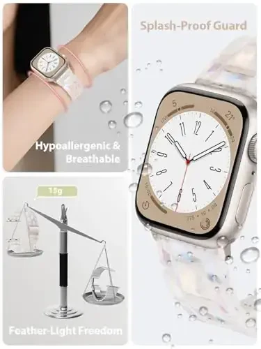 V.R.HOPE Resin Watch Band Compatible with Apple Watch Band for Women 38mm 40mm 41mm 42mm Starlight Fashion Lightweight Bracelet Strap for iWatch Series 11/10/9/8/7/6/5/4/3/2/1/SE3(Creamy Starlight) - V.R.HOPE (1)