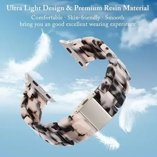 V.R.HOPE Resin Watch Band Compatible with Apple Watch Band for Women 38mm 40mm 41mm 42mm Starlight Fashion Lightweight Bracelet Strap for iWatch Series 11/10/9/8/7/6/5/4/3/2/1/SE3 (Black Floral-Starlight) - V.R.HOPE (1)