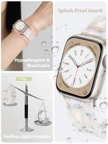 V.R.HOPE Resin Watch Band Compatible with Apple Watch Band for Women 42mm44mm 45mm 46mm49mm Starlight Fashion Lightweight Bracelet Strap for iWatch Series Ultra3/11/10/9/8/7/6/5/4/3/2/1/SE3(Creamy Starlight) - V.R.HOPE (1)