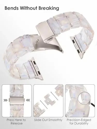 V.R.HOPE Resin Watch Band Compatible with Apple Watch Band for Women 42mm44mm 45mm 46mm49mm Starlight Fashion Lightweight Bracelet Strap for iWatch Series Ultra3/11/10/9/8/7/6/5/4/3/2/1/SE3(Creamy Starlight) - 3