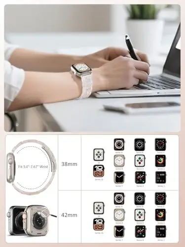 V.R.HOPE Resin Watch Band Compatible with Apple Watch Band for Women 42mm44mm 45mm 46mm49mm Starlight Fashion Lightweight Bracelet Strap for iWatch Series Ultra3/11/10/9/8/7/6/5/4/3/2/1/SE3(Creamy Starlight) 