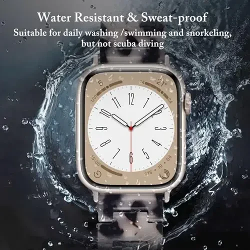 V.R.HOPE Resin Watch Band Compatible with Apple Watch Band for Women 42mm 44mm 45mm 46mm49mm Starlight Fashion Lightweight Bracelet Strap for iWatch Series Ultra3/11/10/9/8/7/6/5/4/3/2/1/SE3 (Black Floral Starlight) - 3