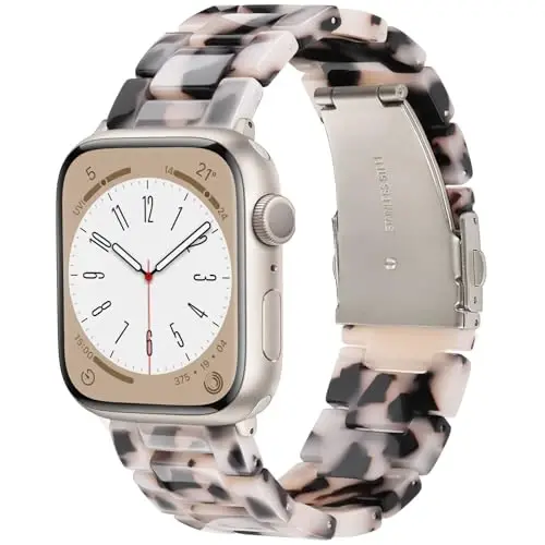 V.R.HOPE Resin Watch Band Compatible with Apple Watch Band for Women 42mm 44mm 45mm 46mm49mm Starlight Fashion Lightweight Bracelet Strap for iWatch Series Ultra3/11/10/9/8/7/6/5/4/3/2/1/SE3 (Black Floral Starlight) - 1
