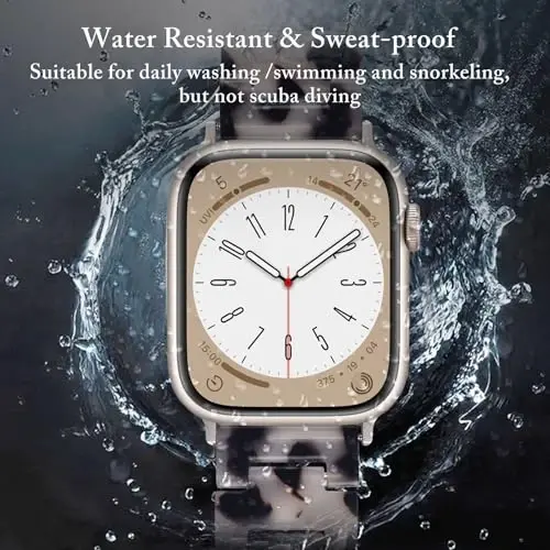 V.R.HOPE Resin Watch Band Compatible with Apple Watch Band for Women 42mm 44mm 45mm 46mm49mm Starlight Fashion Lightweight Bracelet Strap for iWatch Series Ultra3/11/10/9/8/7/6/5/4/3/2/1/SE3 (Black Floral Starlight) - 3