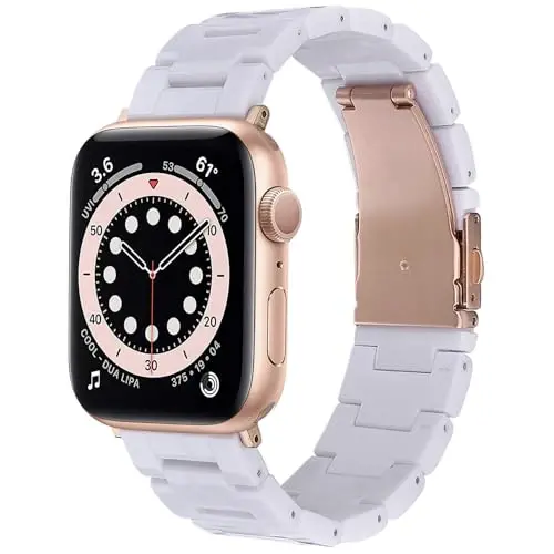 V.R.HOPE Resin Watch Band Compatible with Apple Watch Band for Women 42mm 44mm 45mm 46mm49mm Tortoise Fashion Lightweight Bracelet Strap for iWatch Series Ultra3/11/10/9/8/7/6/5/4/3/2/1/SE3 (White) 