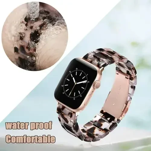 V.R.HOPE Resin Watch Band Compatible with Apple Watch Band for Women 42mm 44mm 45mm 46mm49mm Tortoise Fashion Lightweight Bracelet Strap for iWatch Series Ultra3/11/10/9/8/7/6/5/4/3/2/1/SE3(Tortoise Rosegold) - 3