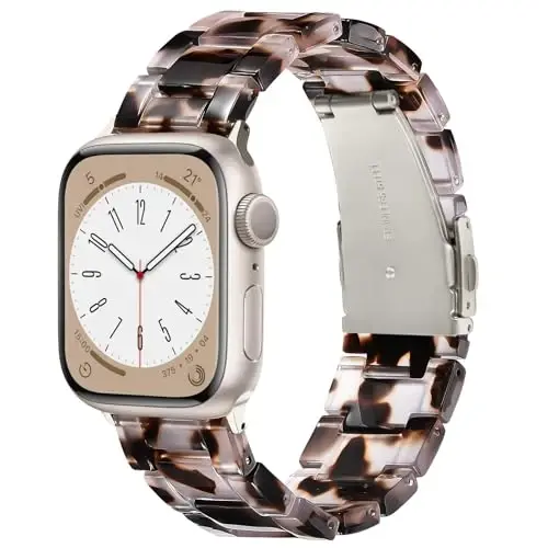 V.R.HOPE Resin Watch Band Compatible with Apple Watch Band for Women 42mm 44mm 45mm 46mm49mm Tortoise Starlight Fashion Lightweight Bracelet Strap for iWatch Series Ultra3/11/10/9/8/7/6/5/4/3/2/1/SE3(Tortoise starlight) - V.R.HOPE