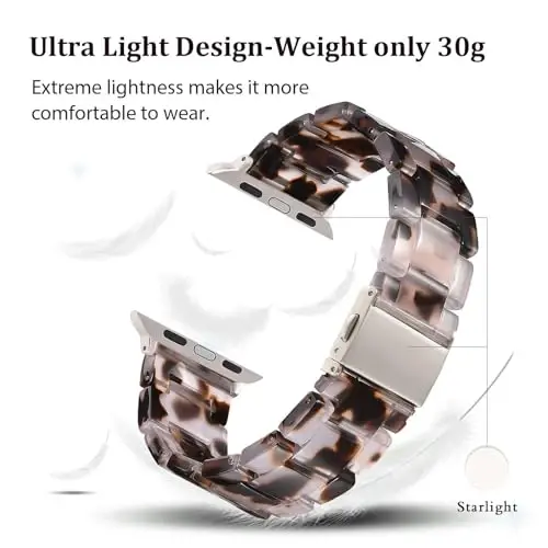 V.R.HOPE Resin Watch Band Compatible with Apple Watch Band for Women 42mm 44mm 45mm 46mm49mm Tortoise Starlight Fashion Lightweight Bracelet Strap for iWatch Series Ultra3/11/10/9/8/7/6/5/4/3/2/1/SE3(Tortoise starlight) - V.R.HOPE (1)