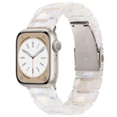 V.R.HOPE Resin Watch Band Compatible with Apple Watch Band for Women 42mm 44mm 45mm 46mm49mm Starlight Fashion Lightweight Bracelet Strap for iWatch SeriesUltra3/11/10/9/8/7/6/5/4/3/2/1/SE3 (Fluorescent White) - 1