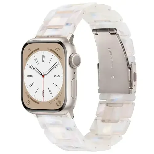 V.R.HOPE Resin Watch Band Compatible with Apple Watch Band for Women 42mm 44mm 45mm 46mm49mm Starlight Fashion Lightweight Bracelet Strap for iWatch SeriesUltra3/11/10/9/8/7/6/5/4/3/2/1/SE3 (Fluorescent White) - 1