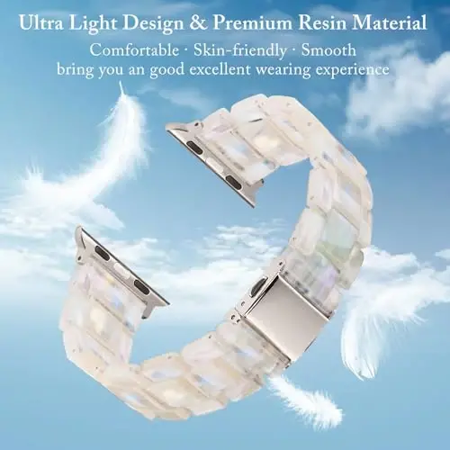 V.R.HOPE Resin Watch Band Compatible with Apple Watch Band for Women 42mm 44mm 45mm 46mm49mm Starlight Fashion Lightweight Bracelet Strap for iWatch SeriesUltra3/11/10/9/8/7/6/5/4/3/2/1/SE3 (Fluorescent White) - 2