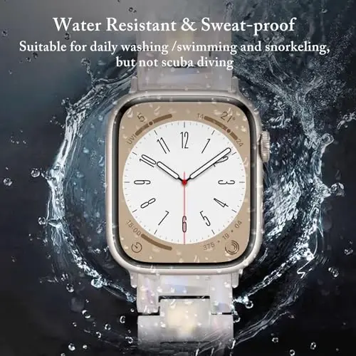 V.R.HOPE Resin Watch Band Compatible with Apple Watch Band for Women 42mm 44mm 45mm 46mm49mm Starlight Fashion Lightweight Bracelet Strap for iWatch SeriesUltra3/11/10/9/8/7/6/5/4/3/2/1/SE3 (Fluorescent White) - 3