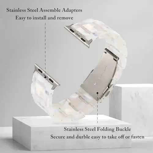 V.R.HOPE Resin Watch Band Compatible with Apple Watch Band for Women 42mm 44mm 45mm 46mm49mm Starlight Fashion Lightweight Bracelet Strap for iWatch SeriesUltra3/11/10/9/8/7/6/5/4/3/2/1/SE3 (Fluorescent White) - 4