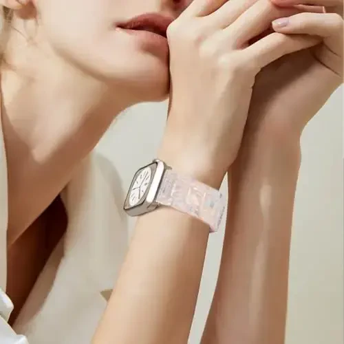 V.R.HOPE Resin Watch Band Compatible with Apple Watch Band for Women 42mm 44mm 45mm 46mm49mm Starlight Fashion Lightweight Bracelet Strap for iWatch SeriesUltra3/11/10/9/8/7/6/5/4/3/2/1/SE3 (Fluorescent White) - 5