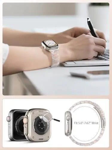 V.R.HOPE Resin Apple Watch Band for Women, Colorful Ivory White-Starlight | 42/44/45/46/49mm, Lightweight All-Day Wear, Work-to-Dinner Style, Elevates Any Outfit, Fits iWatch Series 1-11, SE3/Ultra3 - 6