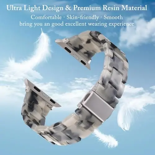 V.R.HOPE Resin Band Compatible with Apple Watch Band for Women 42mm44mm45mm46mm49mm Starlight Fashion Lightweight Bracelet for iWatch Series Ultra3/11/10/9/8/7/6/5/4/3/2/1/SE3 (Ink White Starlight) - 2